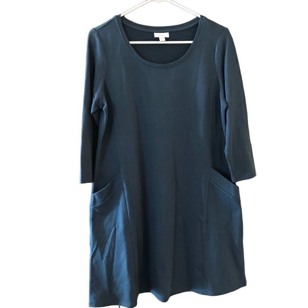 J. Jill Dress Womens S Blue Scoopneck ALine 3/4 Sleeve Pullover Classic
